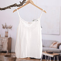 Rayon tank top, 'White Kerawang' - Floral Embroidered Rayon Tank Top in Snow White from Bali