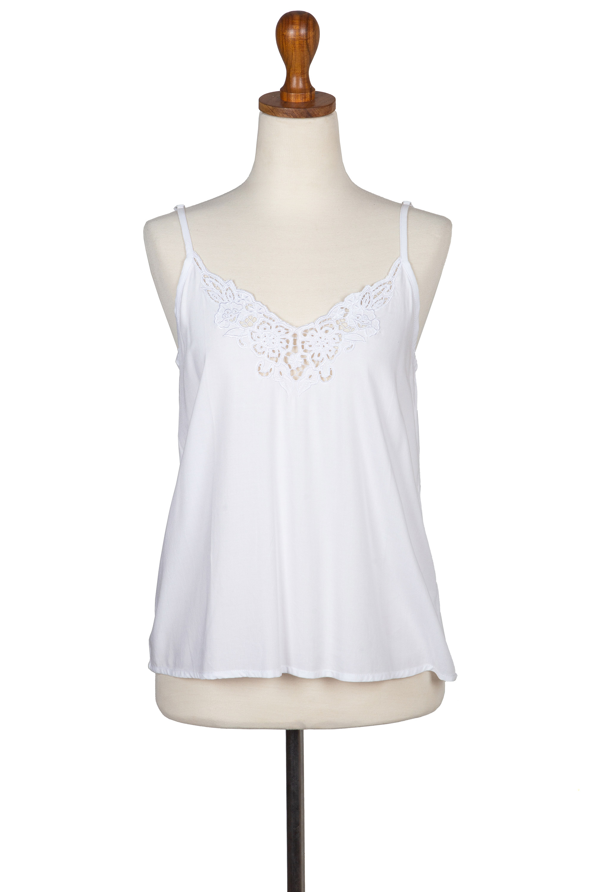 UNICEF Market | Floral Embroidered Rayon Tank Top in Snow White from ...