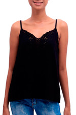 Rayon tank top, 'Onyx Kerawang' - Floral Embroidered Rayon Tank Top in Onyx from Bali
