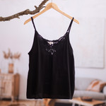 Rayon tank top, 'Onyx Kerawang' - Floral Embroidered Rayon Tank Top in Onyx from Bali