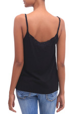 Rayon tank top, 'Onyx Kerawang' - Floral Embroidered Rayon Tank Top in Onyx from Bali