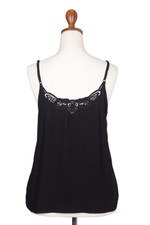 Rayon tank top, 'Onyx Kerawang' - Floral Embroidered Rayon Tank Top in Onyx from Bali