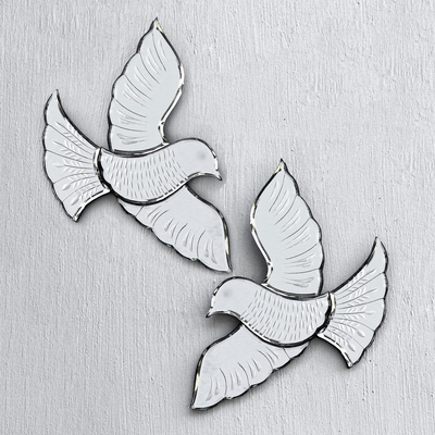 Glass decorative wall mirrors, 'Reflective Doves' (pair) - Glass Dove Decorative Wall Mirrors from Java (Pair)
