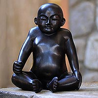 Wood sculpture, 'Sakah Baby' - Hand-Carved Wood Baby Sculpture Crafted in Indonesia