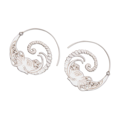 Sterling silver half-hoop earrings, 'Elephant Tendril' - Sterling Silver Elephant Half-Hoop Earrings from Thailand