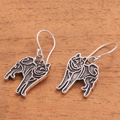 Sterling silver dangle earrings, 'Great Wolf' - Handcrafted Sterling Silver Standing Wolf Dangle Earrings