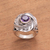 Amethyst cocktail ring, 'Cradled in Nature' - Amethyst and Sterling Silver Nest of Leaves Cocktail Ring