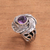 Amethyst cocktail ring, 'Cradled in Nature' - Amethyst and Sterling Silver Nest of Leaves Cocktail Ring