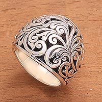 Sterling silver domed ring, Sunda Forest