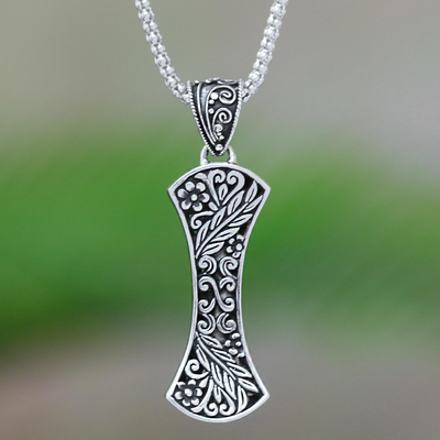 Sterling silver pendant necklace, 'Petal Crest' - Floral Sterling Silver Pendant Necklace from Java