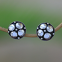 Sterling silver stud earrings, 'Fortune Petals' - Handcrafted Sterling Silver Round Flower Petal Earrings