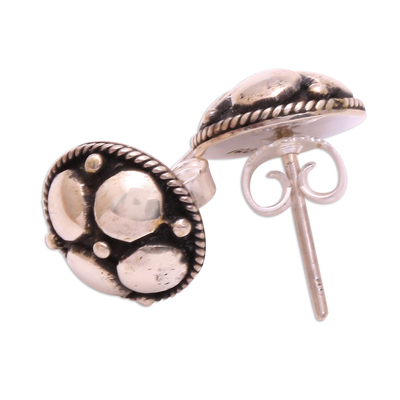 Sterling silver stud earrings, 'Fortune Petals' - Handcrafted Sterling Silver Round Flower Petal Earrings