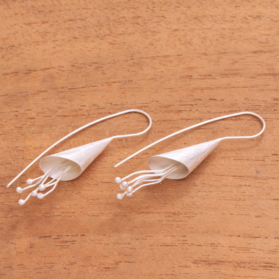 Sterling silver drop earrings, 'Flower Cones' - Conical Sterling Silver Drop Earrings from Bali