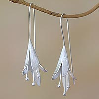 Floral Sterling Silver Drop Earrings from Bali,'Light Blossom'