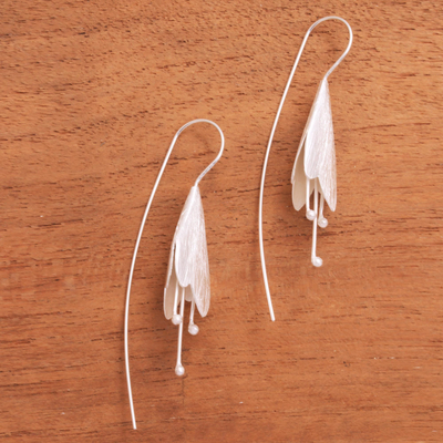 Sterling silver drop earrings, 'Budding Orchid' - Sterling Silver Flower Drop Earrings from Bali