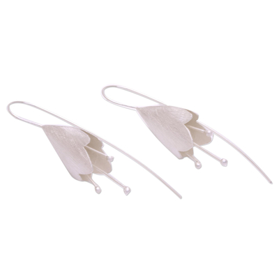 Sterling silver drop earrings, 'Budding Orchid' - Sterling Silver Flower Drop Earrings from Bali