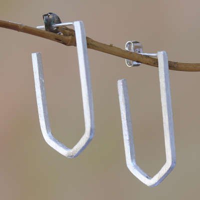Sterling silver drop earrings, 'Geometric Couple' - Geometric Sterling Silver Drop Earrings from Bali