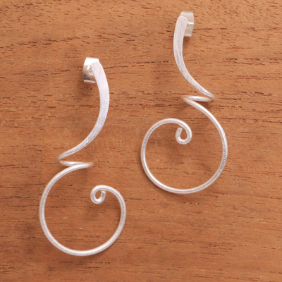 Sterling silver drop earrings, 'Modern Tendrils' - Modern Sterling Silver Drop Earrings from Bali