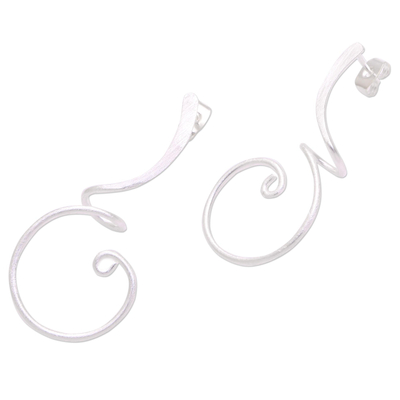 Sterling silver drop earrings, 'Modern Tendrils' - Modern Sterling Silver Drop Earrings from Bali