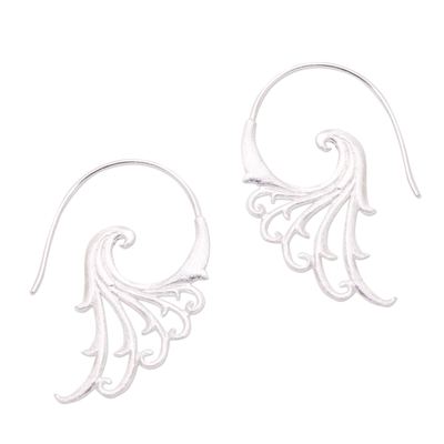 Sterling silver half-hoop earrings, 'Angelic Wings' - Curling Motif Sterling Silver Half-Hoop Earrings from Bali