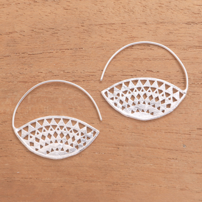 Sterling silver half-hoop earrings, 'Sunset Crest' - Geometric Sterling Silver Half-Hoop Earrings from Bali