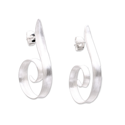Sterling silver half-hoop earrings, 'Light My Fire' - Spiral Motif Sterling Silver Half-Hoop Earrings from Bali