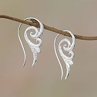 Sterling silver drop earrings, 'Glistening Wings' - Spiral Motif Sterling Silver Drop Earrings from Bali