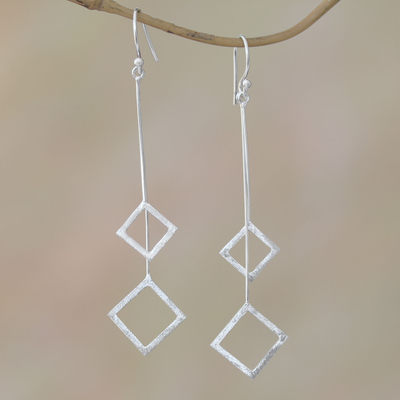 Sterling silver dangle earrings, 'Quantum Dangle' - Geometric Sterling Silver Dangle Earrings from Bali