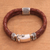 Men's leather braided wristband bracelet, 'Temple Waterfall' - Men's Brown Leather Braided Double Wristband Bracelet
