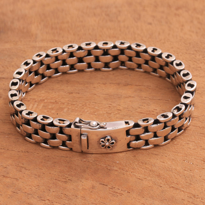Sterling silver chain bracelet, Bali Bricks