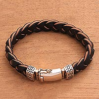 Mens leather braided wristband bracelet, Earth Braid