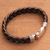 Men's leather braided wristband bracelet, 'Earth Braid' - Men's Leather and Sterling Silver Braided Bracelet (image 2b) thumbail