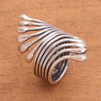Sterling silver cocktail ring, 'Mythic Buds' - Wavy Sterling Silver Cocktail Ring from Bali