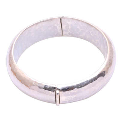 Sterling silver bangle bracelet, 'Texture of Fortune' - Hammered Sterling Silver Bangle Bracelet from Bali