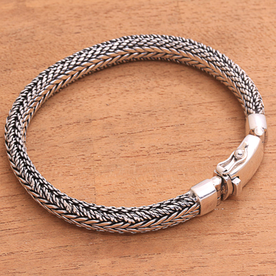 Men's sterling silver chain bracelet, 'Sanca Soul' - Men's Sterling Silver Naga Chain Bracelet from Bali