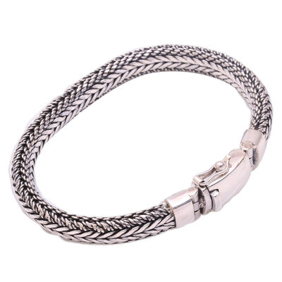 Men's sterling silver chain bracelet, 'Sanca Soul' - Men's Sterling Silver Naga Chain Bracelet from Bali