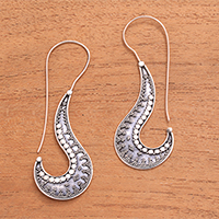 Sterling silver drop earrings, 'Jawan Hooks' - Handcrafted Sterling Silver Drop Earrings from Bali