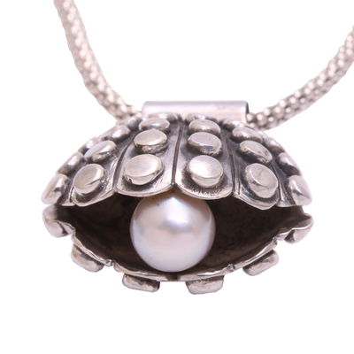 Cultured pearl pendant necklace, 'Bunaken Shell' - Cultured Pearl Shell Pendant Necklace from Java