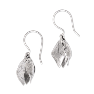 Sterling silver dangle earrings, 'Leafy Trio' - Sterling Silver Leaf Dangle Earrings from Java