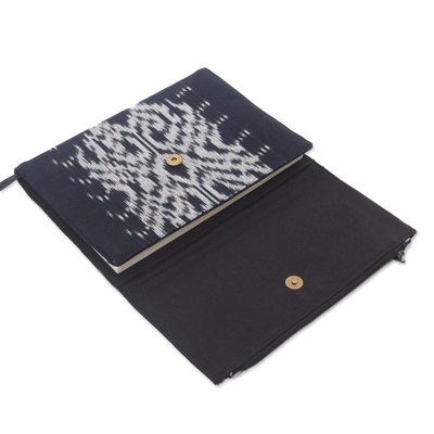 Tagebuch aus Baumwolle und Papier - Schwarz-weißes Baumwolltagebuch mit 200 Seiten und Tasche