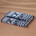 Cotton journal, 'Treasured News' - Black and White Geometric and Heart Motif Cotton Journal