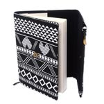 Cotton journal, 'Treasured News' - Black and White Geometric and Heart Motif Cotton Journal