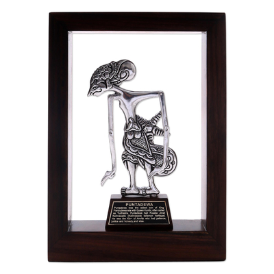 Iron Sculpture of Puntadewa Framed in Suar Wood from Java
