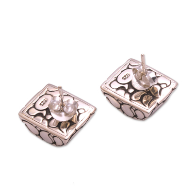 Sterling silver button earrings, 'Bali Paisley' - Sterling Silver Half Moon Bali Paisley Button Earrings