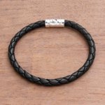 Leather braided bracelet, 'Soul Braid' - Unisex Leather Braided Bracelet from Bali