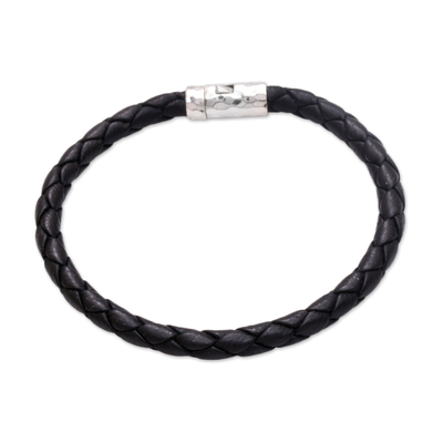 Leather braided bracelet, 'Soul Braid' - Unisex Leather Braided Bracelet from Bali