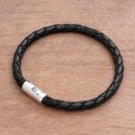 Leather braided bracelet, 'Soul Braid' - Unisex Leather Braided Bracelet from Bali