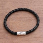 Leather braided bracelet, 'Soul Braid' - Unisex Leather Braided Bracelet from Bali