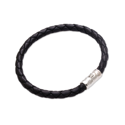 Leather braided bracelet, 'Soul Braid' - Unisex Leather Braided Bracelet from Bali
