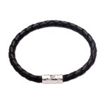 Leather braided bracelet, 'Soul Braid' - Unisex Leather Braided Bracelet from Bali